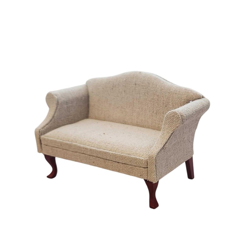 Dolls House Sofa Mahogany Wood Hessian Fabric Queen Ann Living Room Furniture