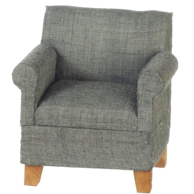 Dolls House Grey Fabric Armchair Modern Living Room Furniture 1:12 Scale