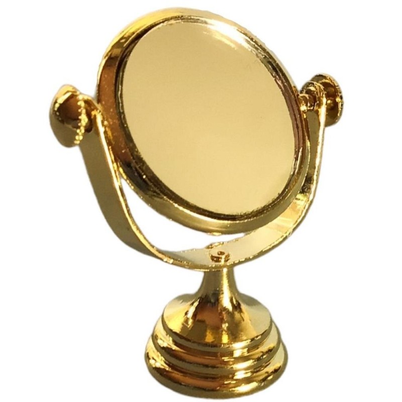 Dolls House Shaving Makeup Mirror Brass Gold Dressing Table Bathroom Accessory