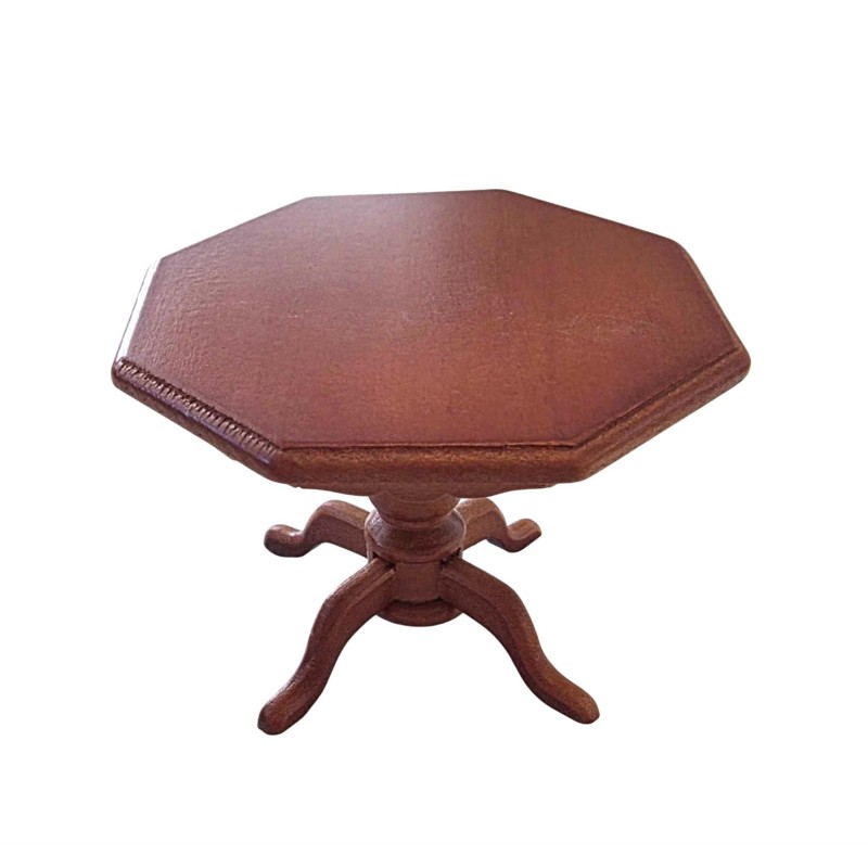 Dolls House Octagonal Table on Pedestal Leg Walnut Dining Room Furniture 1:12