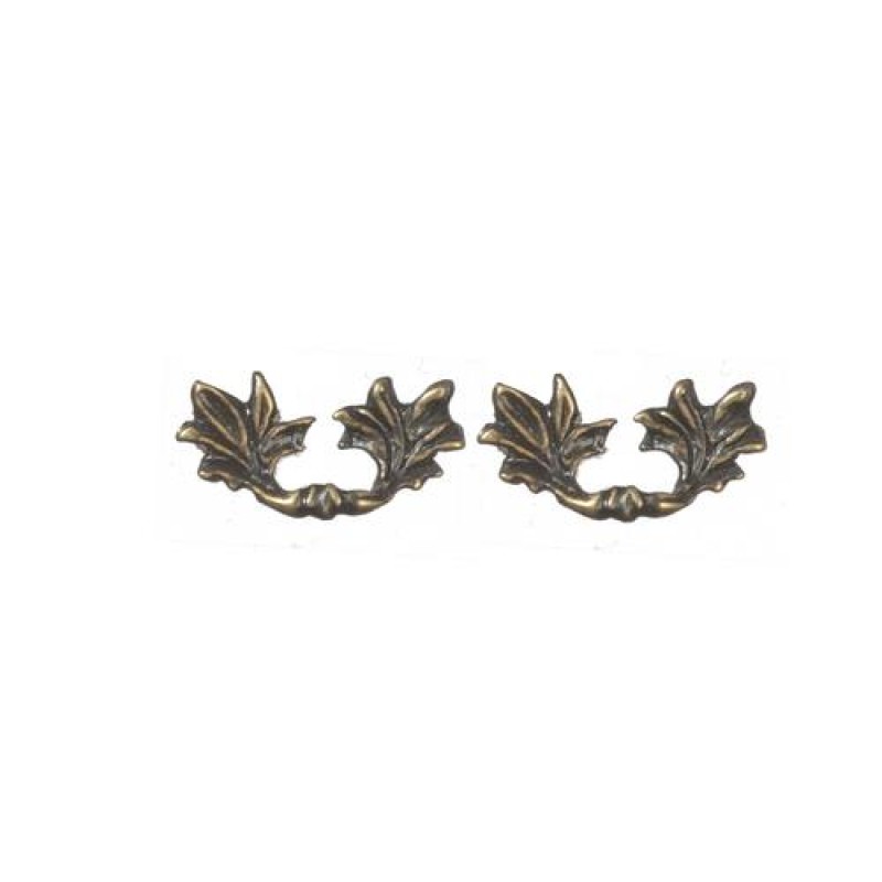 Dolls House Leaf Drawer Handles Antique Brass 1:12 Fancy Miniature Hardware