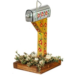 Dolls House Mailbox Mail Post Box with Floral Stand Miniature Garden Accessory 1:12