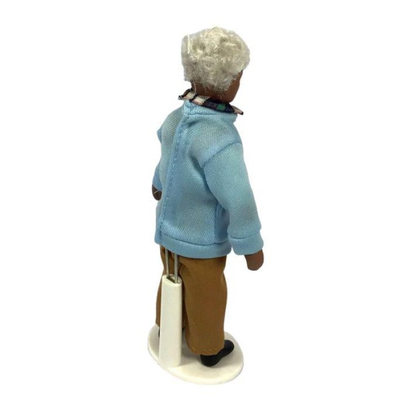 Dolls House Grandfather in Blue Sweater Modern Elderly Man 1:12 Porcelain Figure