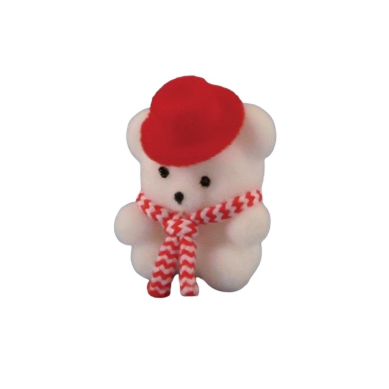 Dolls House Polar Bear in Red Hat & Scarf White Teddy Flocked Toy Shop Accessory