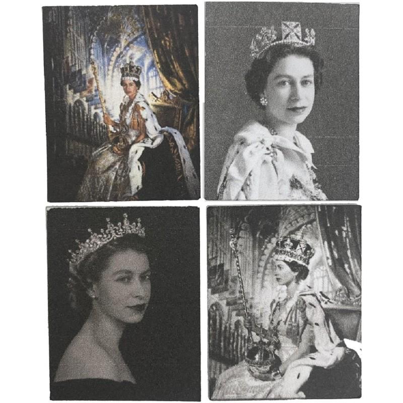 Dolls House Queen Elizabeth II Coronation Crown Portrait Pictures 1:12 Scale Sml