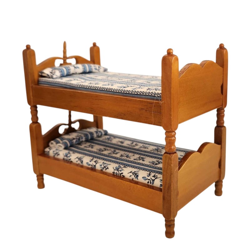 Dolls House Small Bunk Beds Or Twin Beds Walnut Miniature 1:12 Bedroom Furniture