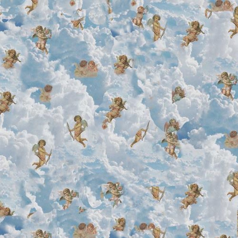 Dolls House Wallpaper Cherubs in Clouds 1/2in 1:24 Scale Miniature Print Blue