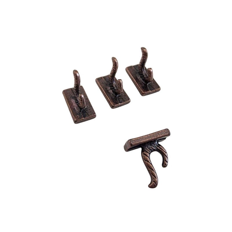 Dolls House 4 Coat Hooks Antique Brass 1:12 Scale Miniature Hardware