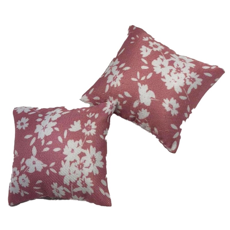 Dolls House Cushions Pink & White Floral Square Scatter Pillow 1:12 Accessory