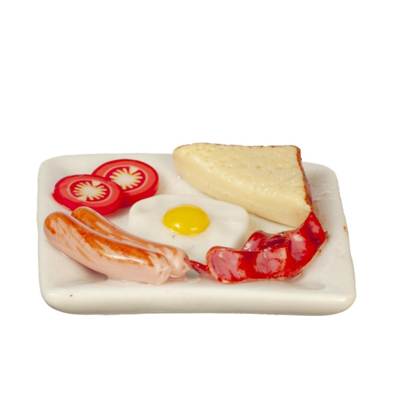 Dolls House English Breakfast on Square Plate Food Modern Dining Room Accessory