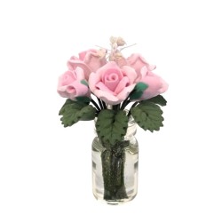 Dolls House Pink Roses in Glass Vase Miniature Flowers 1:12 Scale Dolls House Pink Roses in Glass Vase Miniature Flowers 1:12 Scale