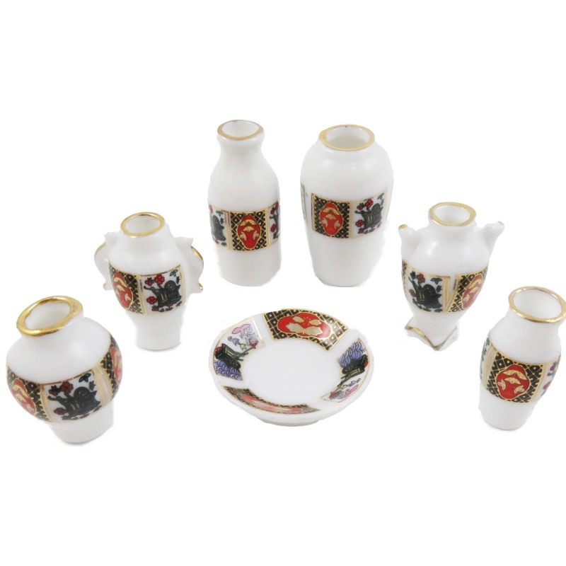 Dolls House Vases & Plate Royal Oriental Design Ornament Set 1:12 Accessory