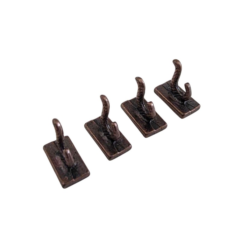 Dolls House 4 Coat Hooks Antique Brass 1:12 Scale Miniature Hardware