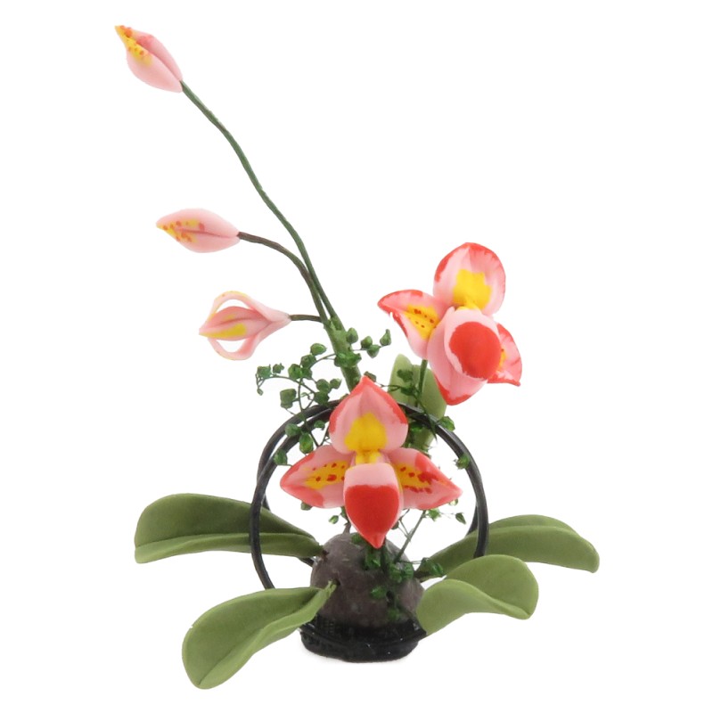 Dolls House Pink Flower Floral Display on Black Metal Stand Garden Accessory Dolls House Pink Flower Floral Display on Black Metal Stand Garden Accessory