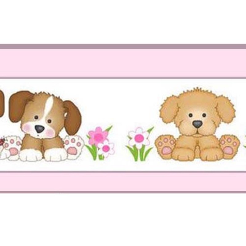 Dolls House Nursery Wallpaper Border Puppies Pink 1:24 1/2in Miniature Print