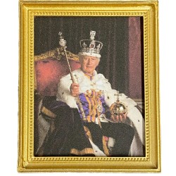 Dolls House King Charles III Coronation Portrait Picture Royal Family Gold Frame