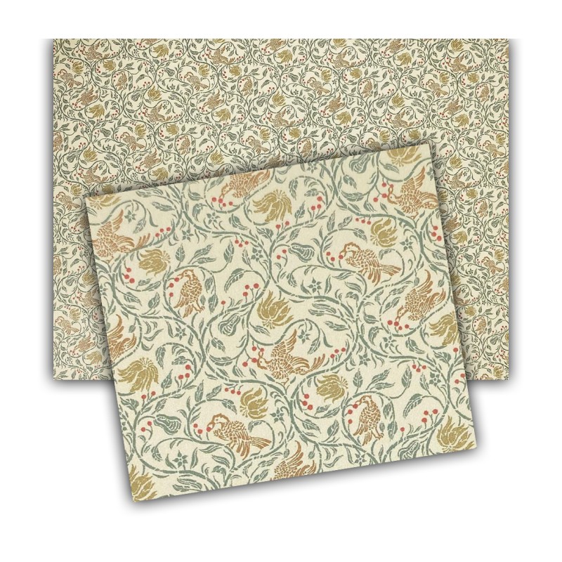 Dolls House Wallpaper Birds & Berries Cream 1:24 Scale Miniature Print x 3