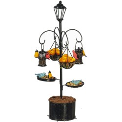 Dolls House Bird Bath Feeder Stand with Birds Black Miniature Garden Furniture