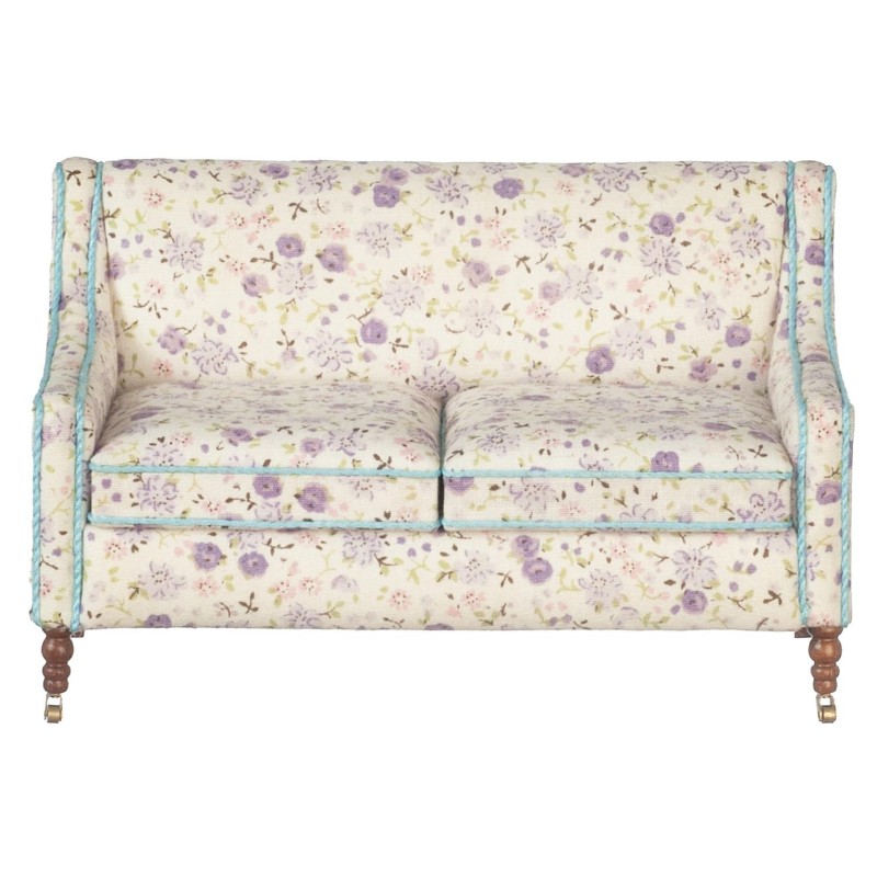 Dolls House Sofa Floral Fabric Fauteuil Settee Walnut JBM Living Room Furniture