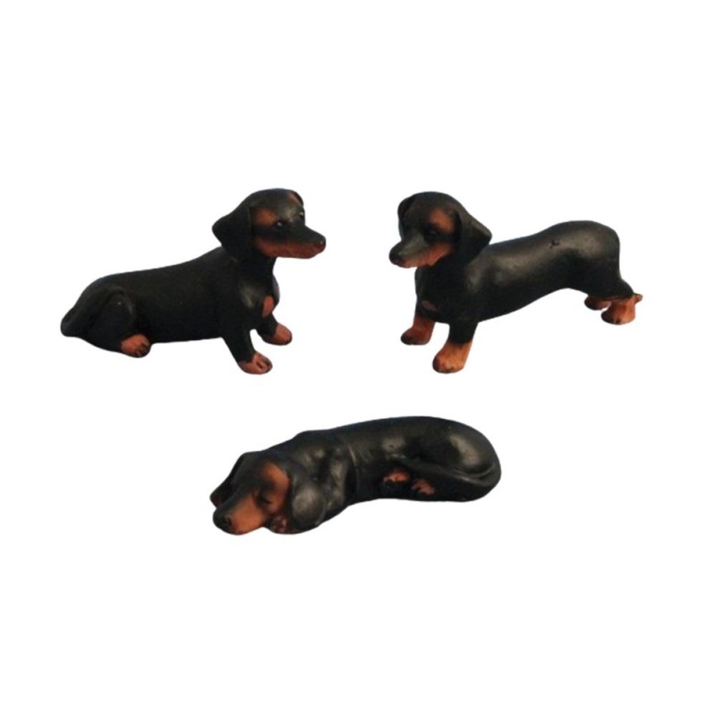 Dolls House Dachshund Dogs Wiener Sausage Badger Doxie Smooth Black 3 1:12 Pets