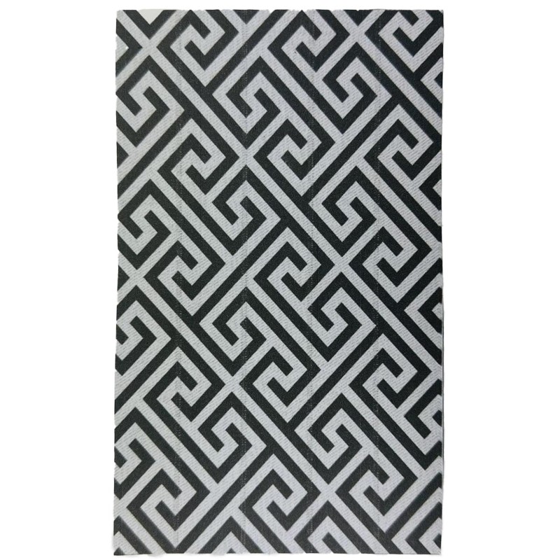 Dolls House Outdoor Rug Black & Grey Maze Modern Garden Accessory Printed Card