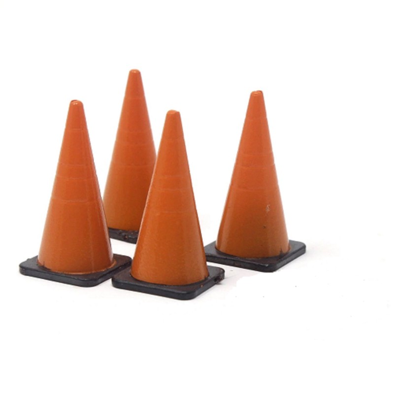 Dolls House Traffic Cones Orange Miniature Road Works Accessory 1:24 Scale Pk 4