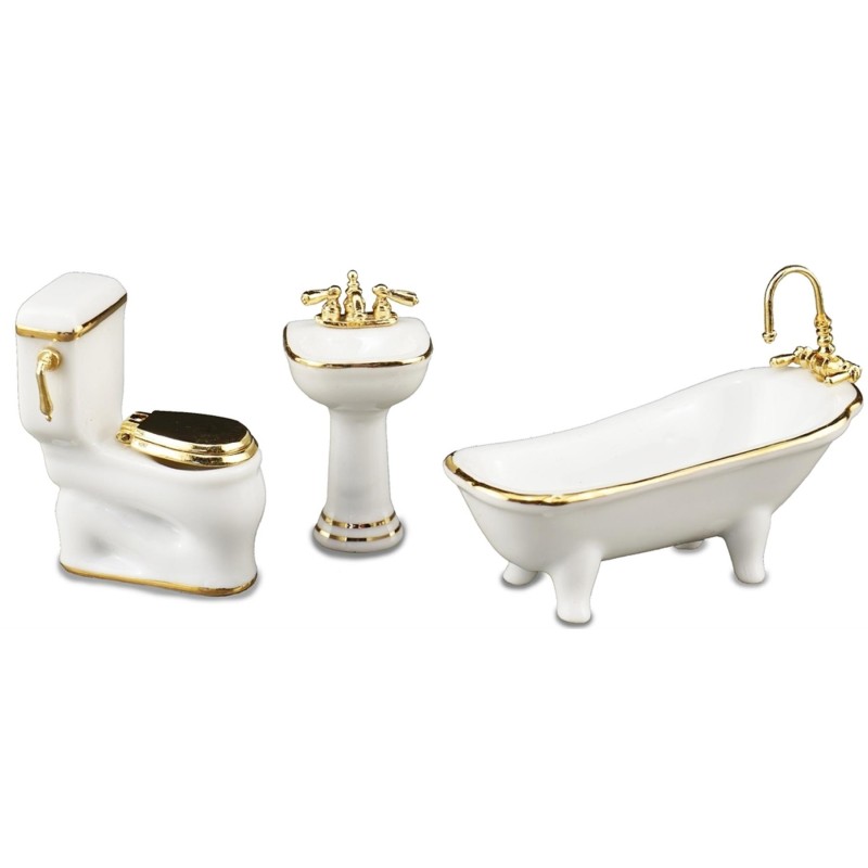 Dolls House White Bathroom Suite Reutter Porcelain Half Inch 1:24 Furniture Set Dolls House White Bathroom Suite Reutter Porcelain Half Inch 1:24 Furniture Set