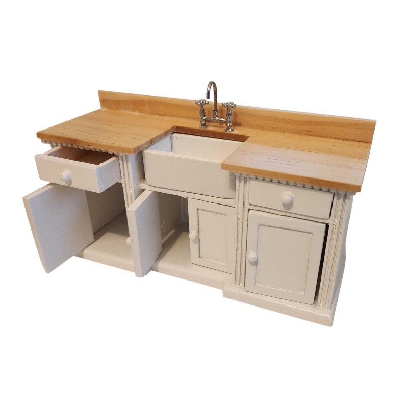Dolls House White & Oak Smallbone Sink Unit Miniature Kitchen Furniture 1:12