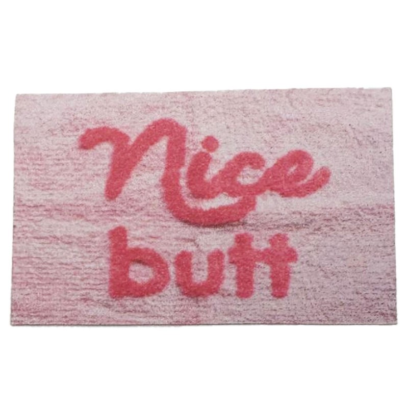 Dolls House Bath Mat "Nice Butt" Pink Modern Bathroom Rug Accessory Printed Card