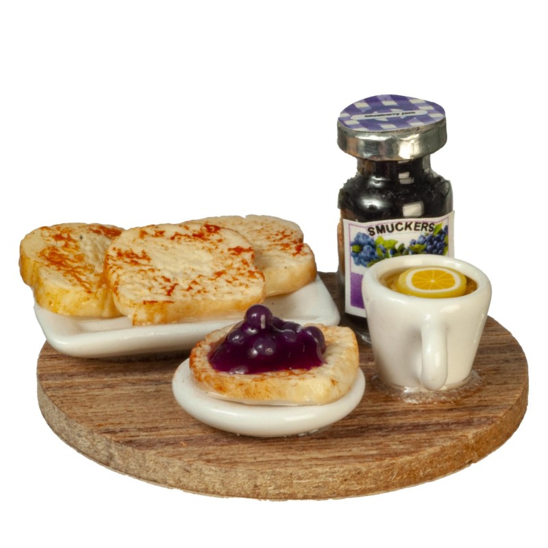 Dolls House Toast & Jam Set on Board Breakfast Food Cafe Dining Room Accessory