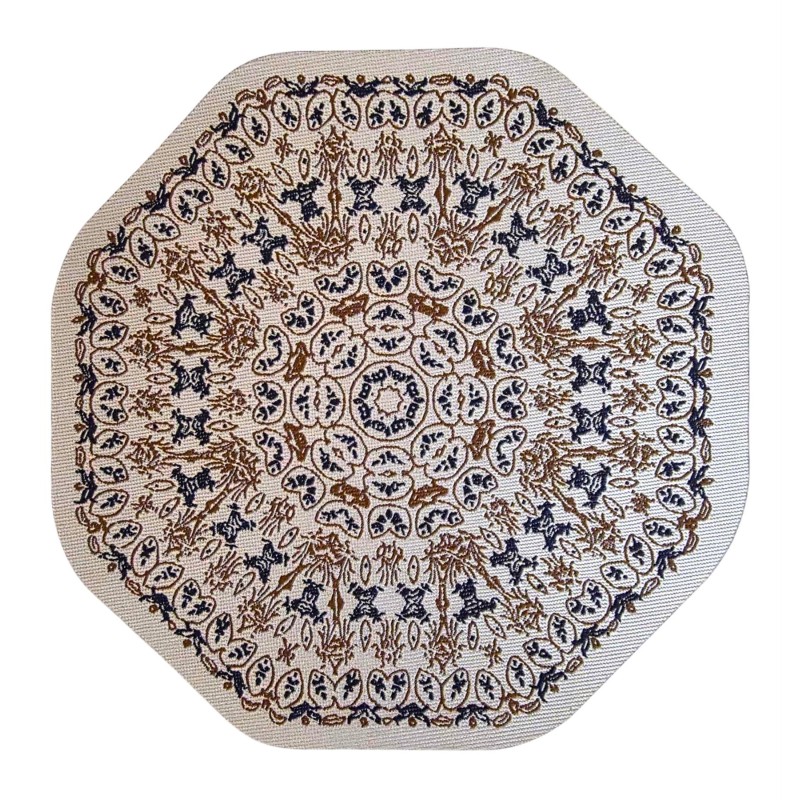 Dolls House Octagon Rug Indian Blue Brown Design Miniature Floor Accessory Med