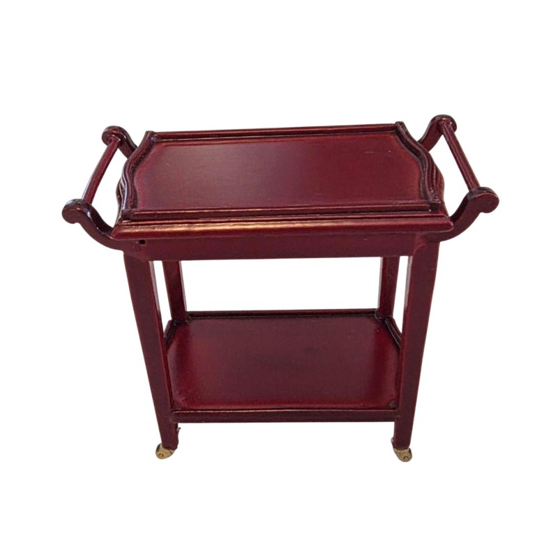 Dolls House Tea Trolley Mahogany Serving Cart Miniature Dining Room Furniture