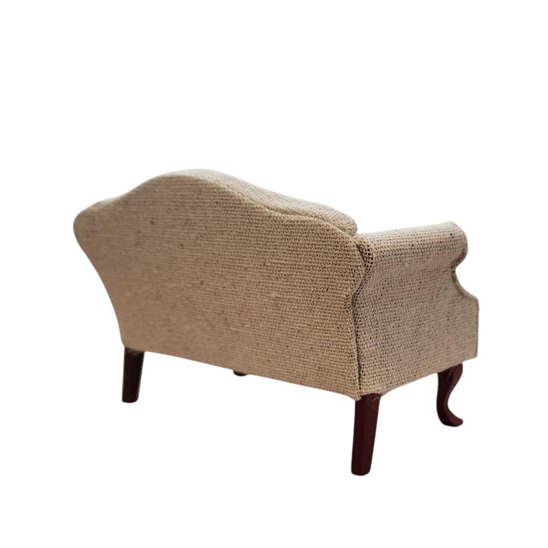 Dolls House Sofa Mahogany Wood Hessian Fabric Queen Ann Living Room Furniture