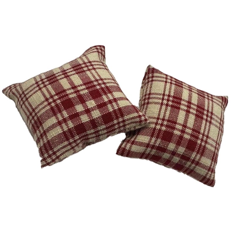 Dolls House Scatter Cushions Red Cream Check Square Throw Pillow 1:12 Accessory