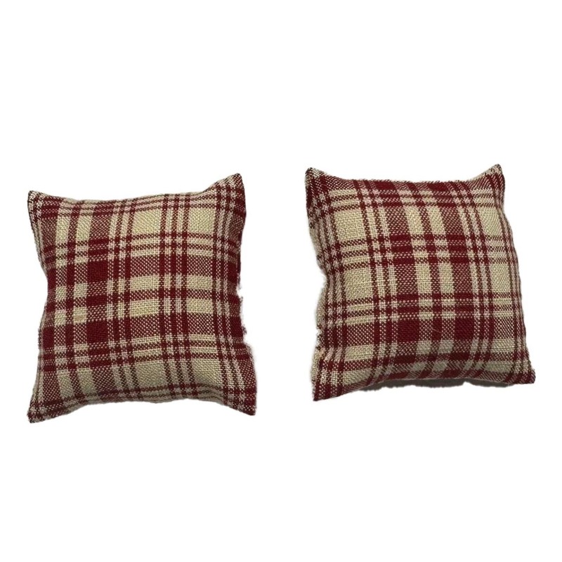 Dolls House Scatter Cushions Red Cream Check Square Throw Pillow 1:12 Accessory