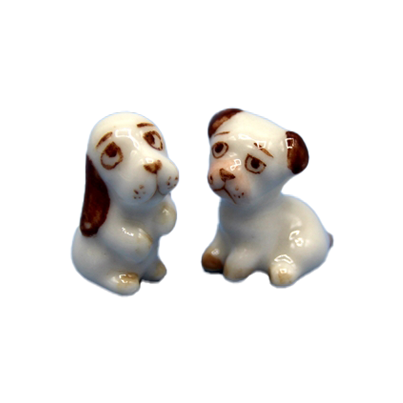 Dolls House Small Pair of Puppies Sitting Pet Dog Ornaments Miniature Accessory