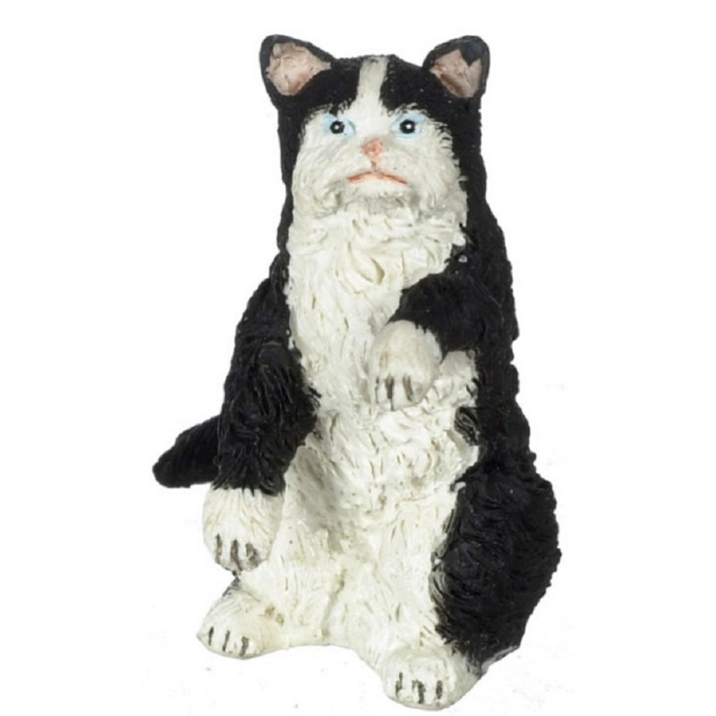 Dolls House Black & White Persian Cat Sitting Up on Hind Legs Miniature Pet