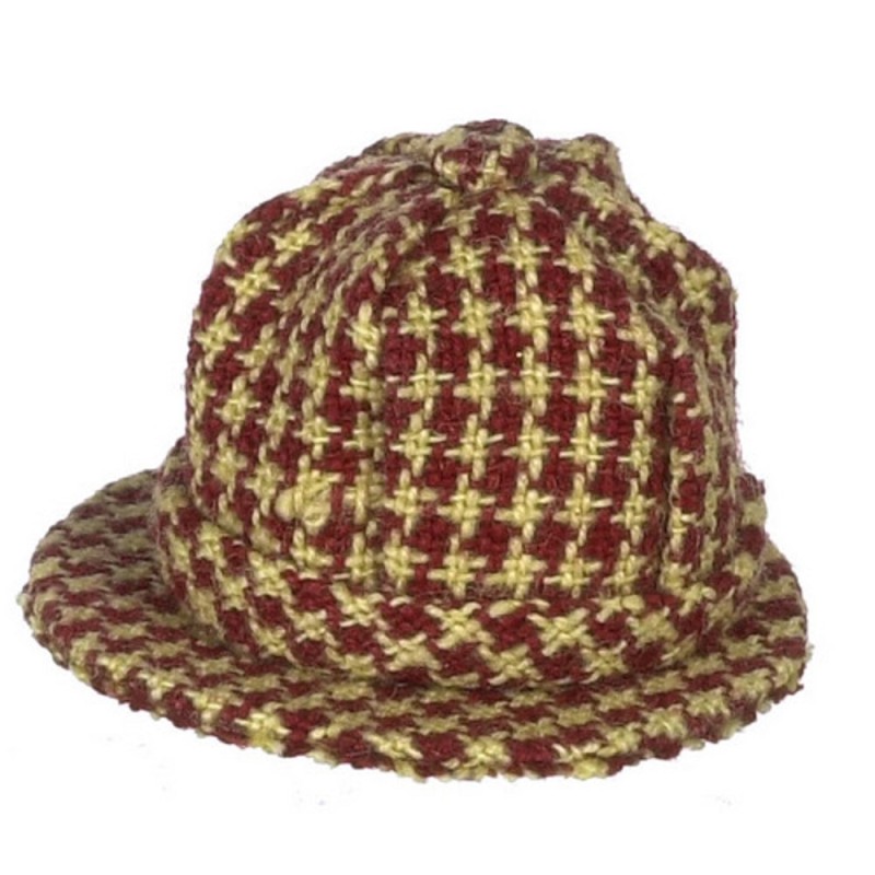 Dolls House Red Checkered Plaid Mans Hat Falcon Miniature Accessory