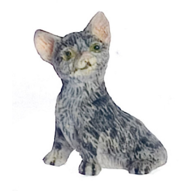 Dolls House Grey Kitten Sitting Falcon Miniature Accessory Pet Cat 1:12 Scale 