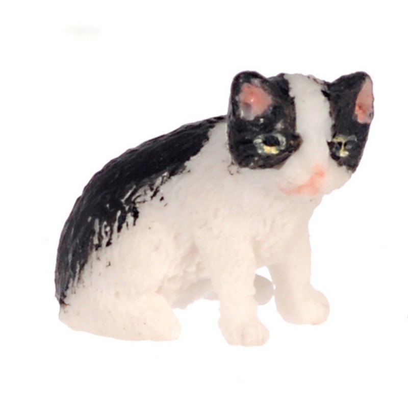 Dolls House Black & White Kitten Sitting Falcon Miniature Pet Cat 1:12 Scale