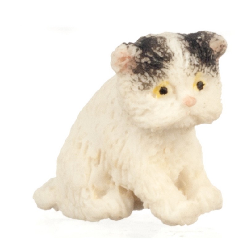 Dolls House Black & White Persian Kitten Sitting Miniature Pet Cat 1:12 Scale