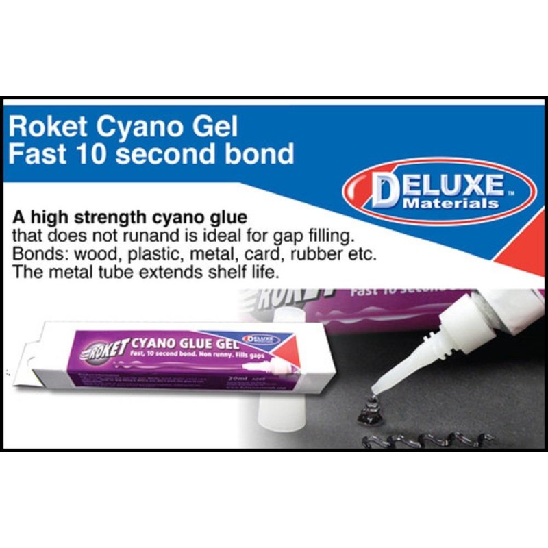 Dolls House Deluxe Roket Cyano Glue Gel for Fast Gap Filling Bond 20ml