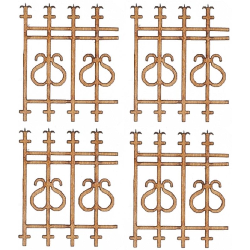 Dolls House Laser Cut Wooden Fence Railings Set of 4 1:24 Half Inch Accessory