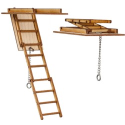 Dolls House Pull Down Attic Ladder with Treads 1:24 Half Inch Bare Wood Stairs Dolls House Pull Down Attic Ladder with Treads 1:24 Half Inch Bare Wood Stairs
