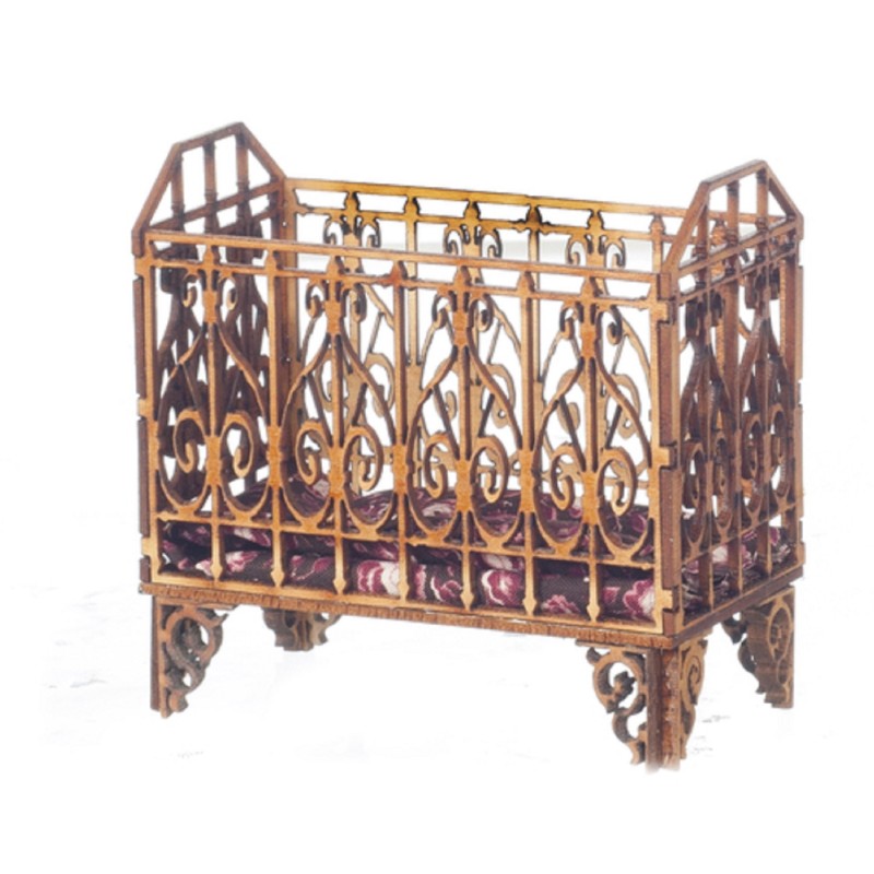 Dolls House Ornate Crib Cot Miniature 1:12 Nursery Furniture Laser Cut Wooden