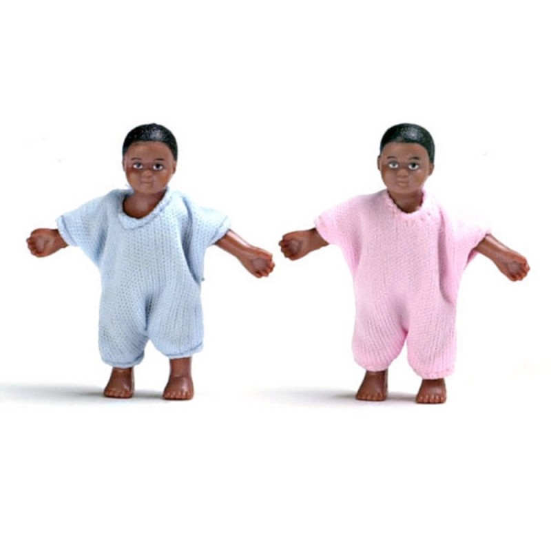 Dolls House Miniature 1:12 Scale People Twin Black Babies Little Baby Boy & Girl