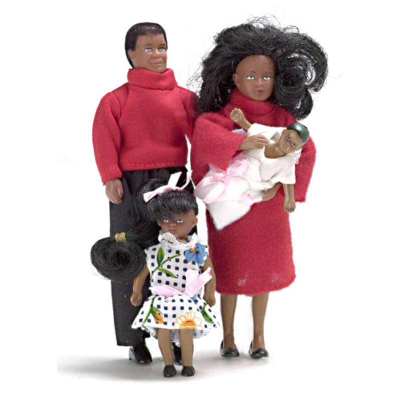 Dolls House Miniature Modern Black Family of 4 People Bendable Poseable 1:12 