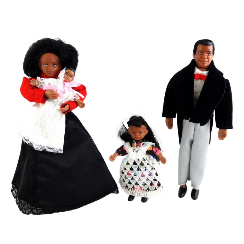 Dolls House Miniature Victorian Black Family of 4 People Bendable Poseable 1:12 