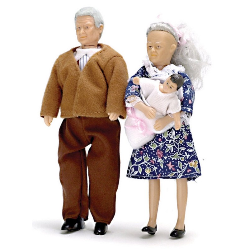 Dolls House People Grandma Grandad & Baby Grandparents Miniature Modern 