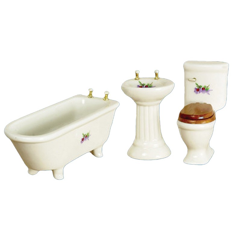 Dolls House White Bathroom Suite Porcelain Miniature Furniture Set 1:12